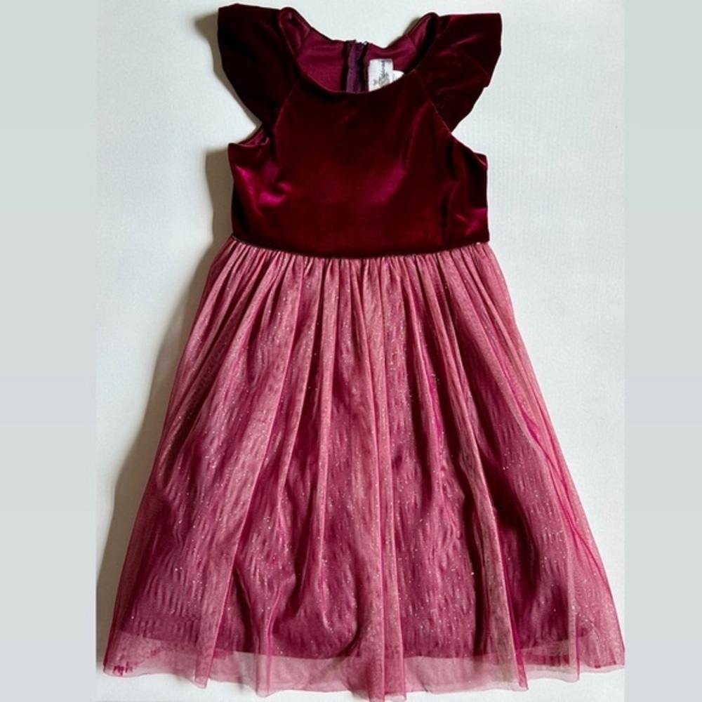 Rare Editions Girls Velvety Dress with Sparkling Pink Skirt and Bow at Back 6